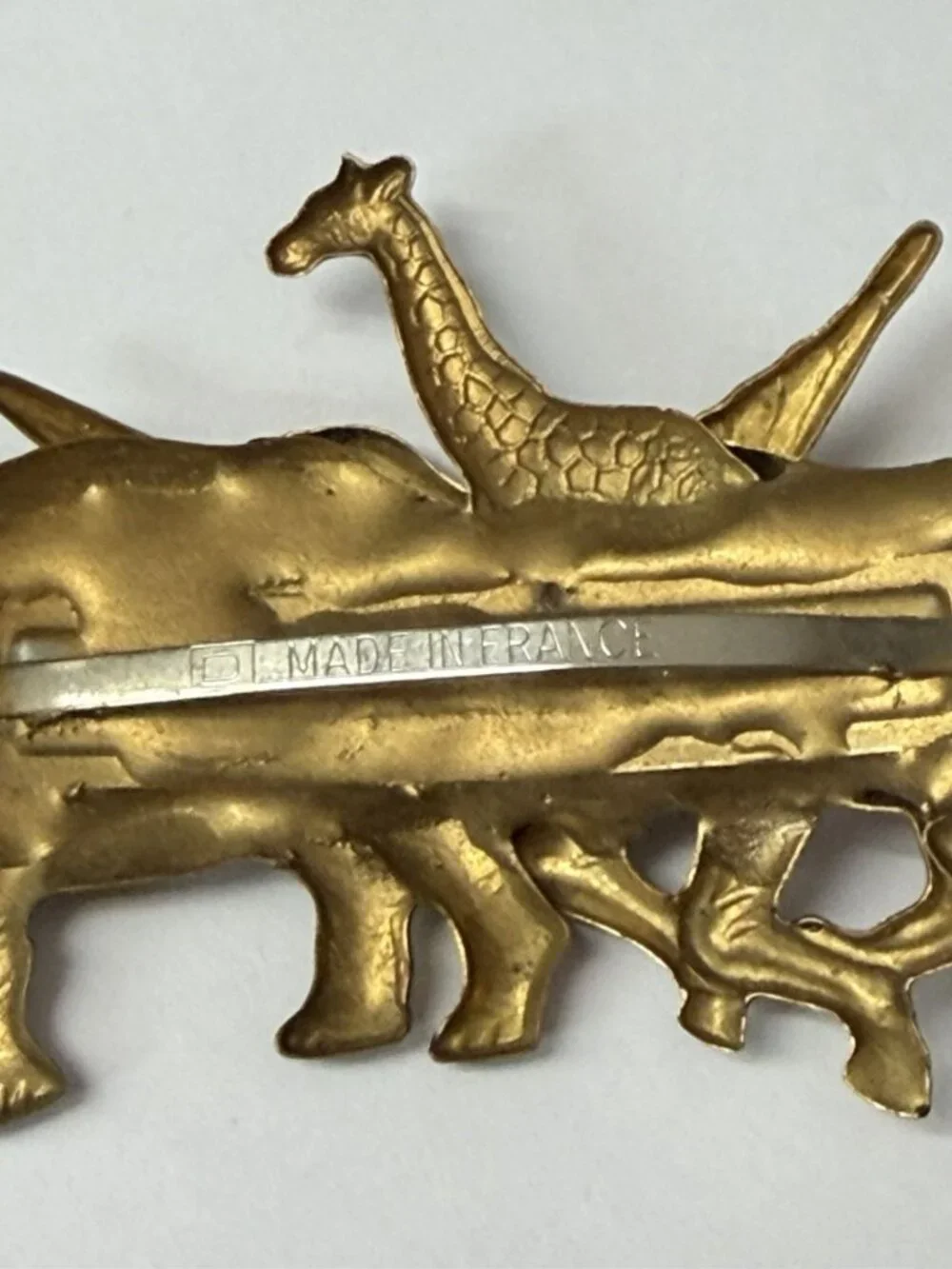 Stampede Safari Hair Clip 5” Barrette Brass Made in France Rhino Zebra Elephant